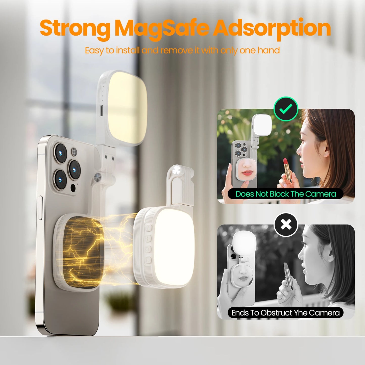 GlowMirror™ Magnetisk Selfiespegel med Fyllnadsljus